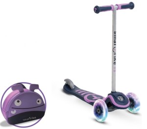Smart Trike Hulajnoga Scooter T3 + świecące koła LED + torba-fioletowa